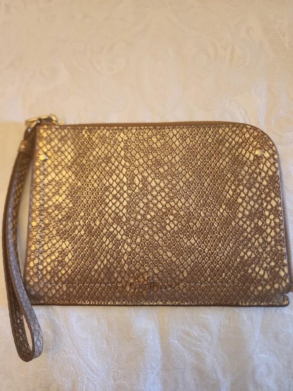 New Cole Haan Goldish/Brown Zip Wristlet Wallet